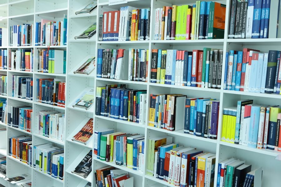 Shelves in a library