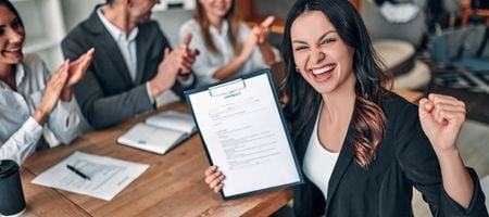 Laughing woman in job interview
