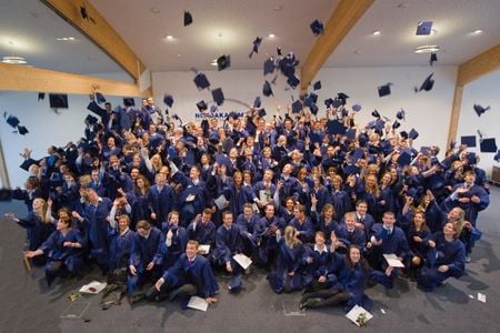 Bachelor-Absolvent:innen werfen ihre Graduiertenhüte