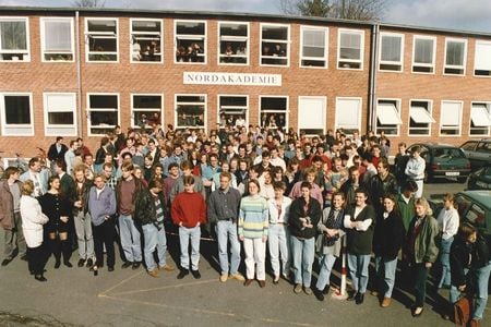 Students outside the university building